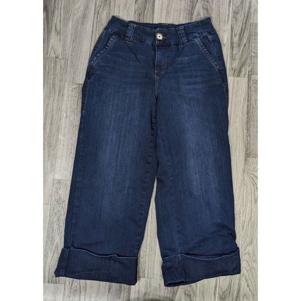One‎ 5 One Womens Size 6 / 28 Cuffed Whiskered Denim Blue Jeans Capris